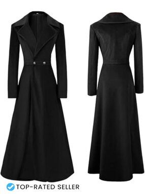 Women Victorian Steampunk Double Breasted Long Trench Coat Medieval Vintage